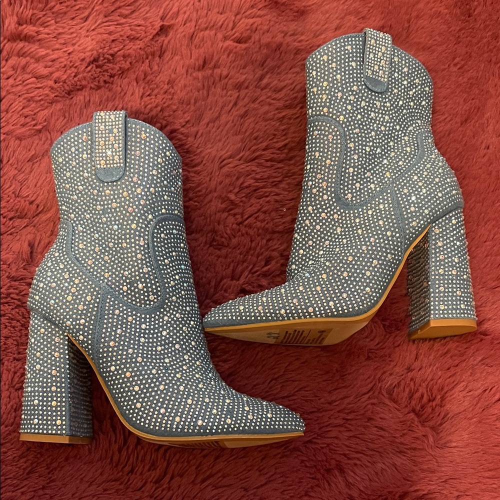 Studded Blue Ankle Boots